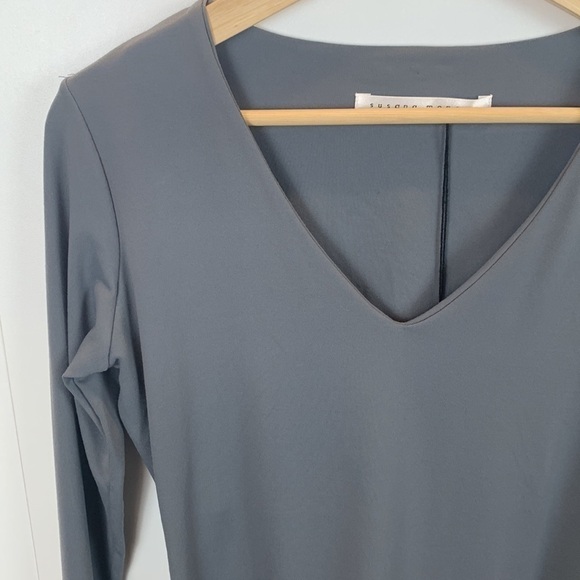 Susana Monaco NWT Slate Grey Fitted V-Neck Long Sleeve Bodycon Dress size M - Picture 2 of 6